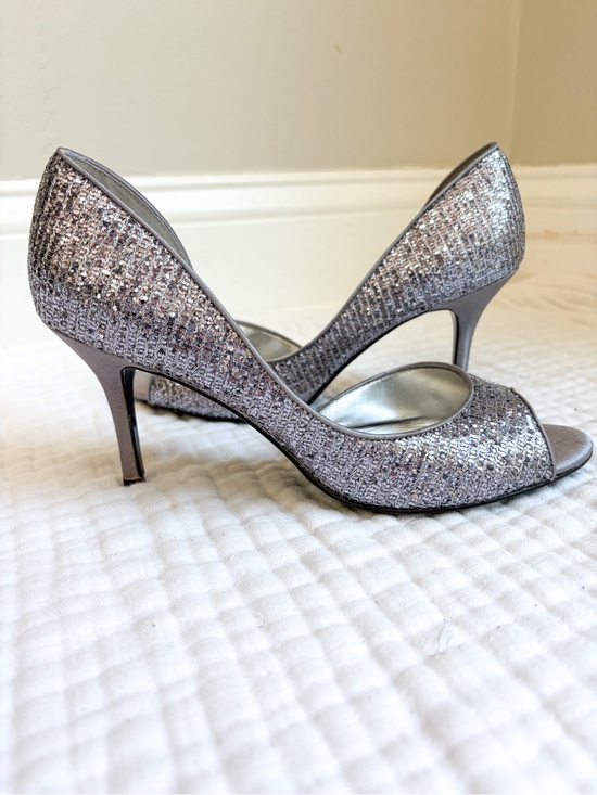 Nina Shoes Shoes - Nina Fern D’Orsay Heels 8 Silver Glitter Peep Toe Stiletto Formal